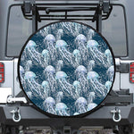 Watercolor Jellyfish Pattern Print Leather Spare Tire Cover