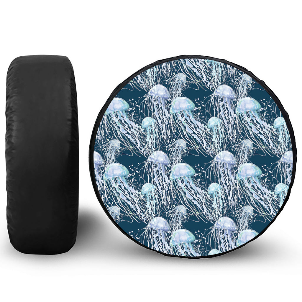 Watercolor Jellyfish Pattern Print Leather Spare Tire Cover