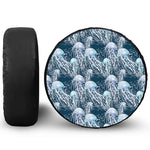 Watercolor Jellyfish Pattern Print Leather Spare Tire Cover