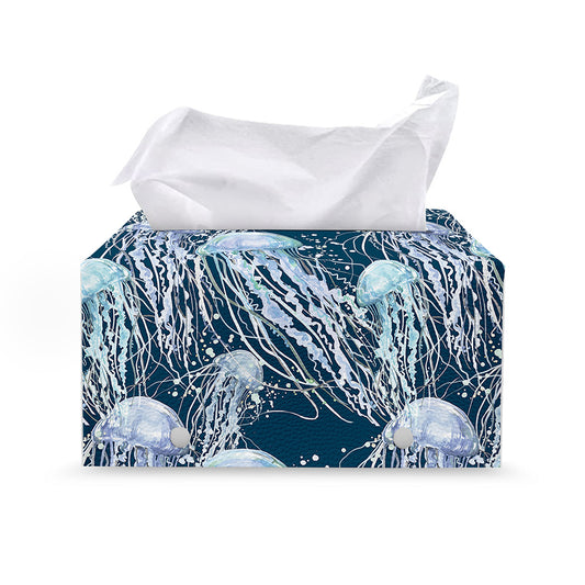 Watercolor Jellyfish Pattern Print Leather Tissue Box Cover