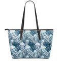 Watercolor Jellyfish Pattern Print Leather Tote Bag With Zipper