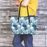 Watercolor Jellyfish Pattern Print Leather Tote Bag