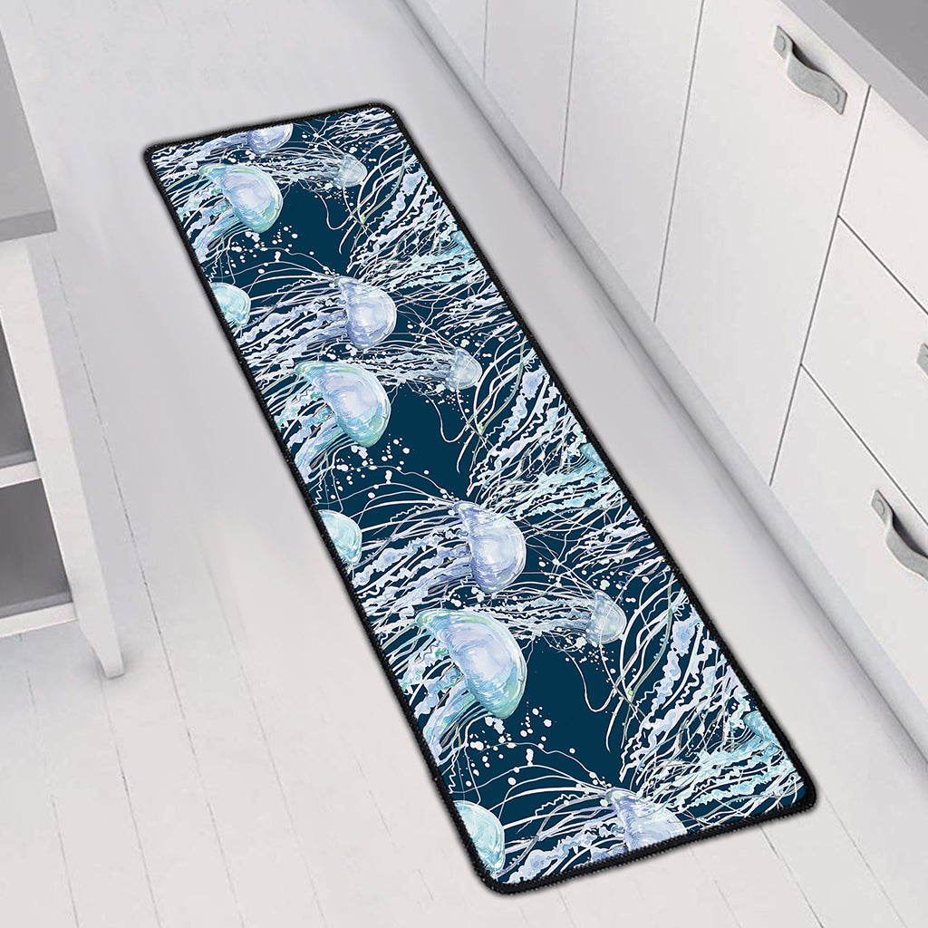 Watercolor Jellyfish Pattern Print Long Kitchen Mat