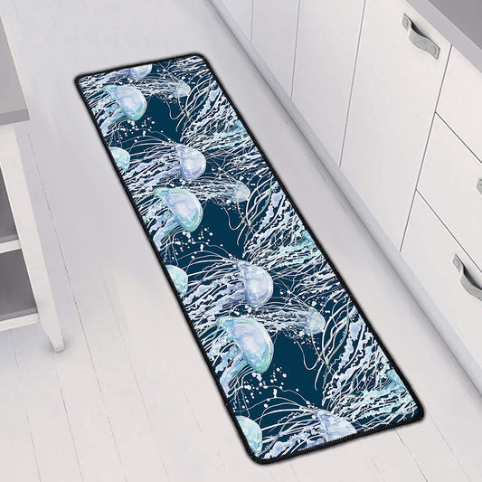 Watercolor Jellyfish Pattern Print Long Kitchen Mat