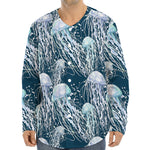 Watercolor Jellyfish Pattern Print Long Sleeve Baseball Jersey