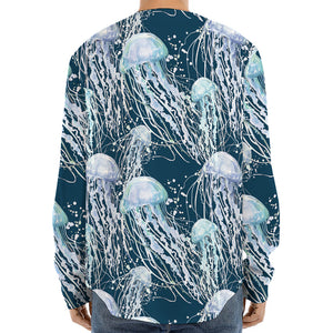 Watercolor Jellyfish Pattern Print Long Sleeve Baseball Jersey