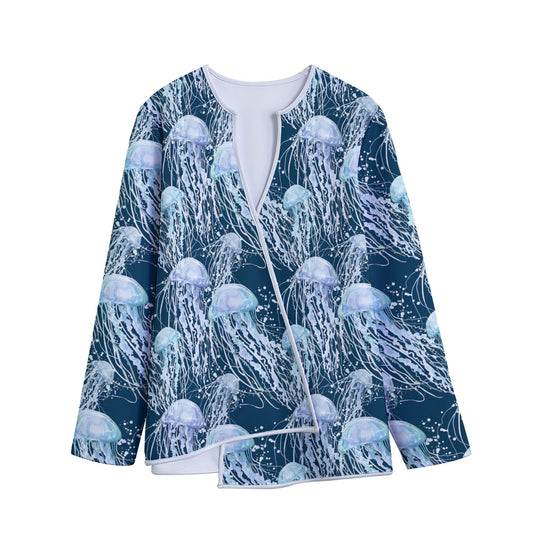 Watercolor Jellyfish Pattern Print Long Sleeve Short Coat