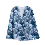 Watercolor Jellyfish Pattern Print Long Sleeve Short Coat