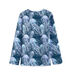 Watercolor Jellyfish Pattern Print Long Sleeve Short Coat