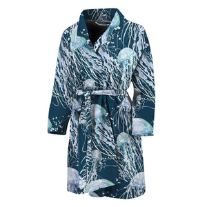 Watercolor Jellyfish Pattern Print Men's Bathrobe