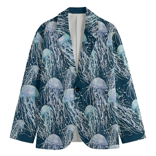 Watercolor Jellyfish Pattern Print Men's Blazer