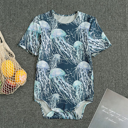 Watercolor Jellyfish Pattern Print Men's Bodysuit