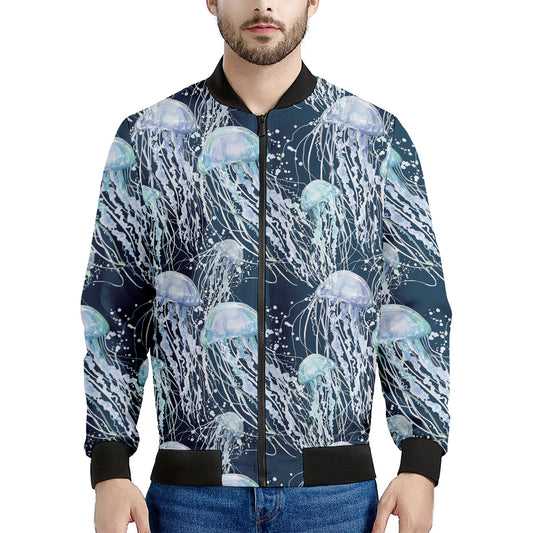 Watercolor Jellyfish Pattern Print Men's Bomber Jacket