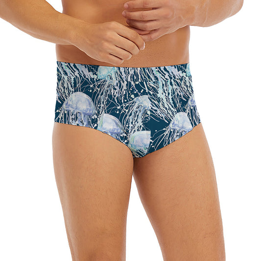 Watercolor Jellyfish Pattern Print Men's Briefs