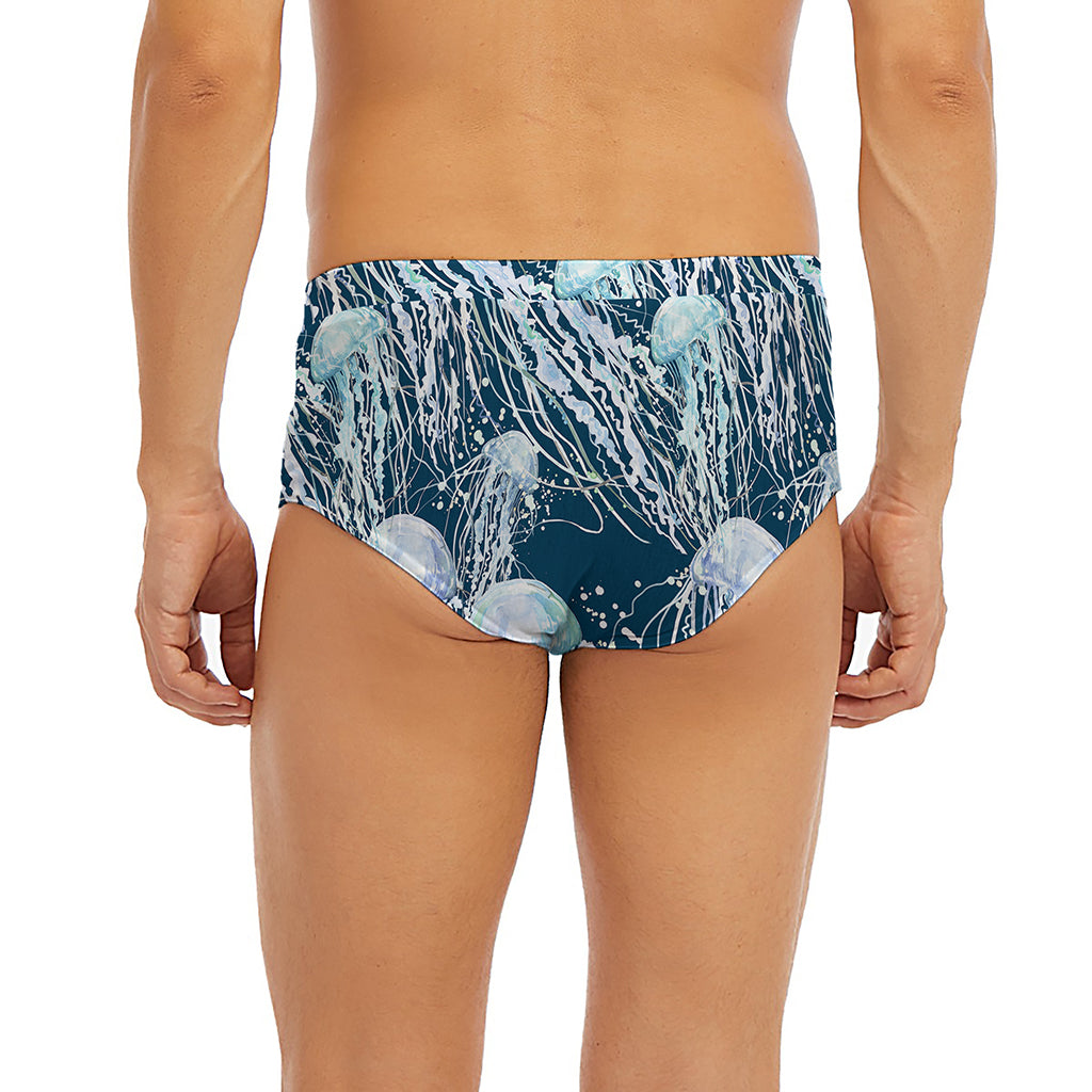 Watercolor Jellyfish Pattern Print Men's Briefs