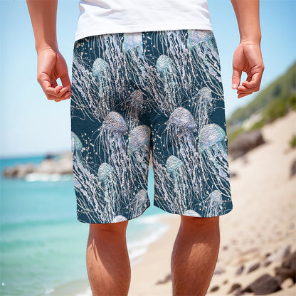 Watercolor Jellyfish Pattern Print Men's Cargo Shorts