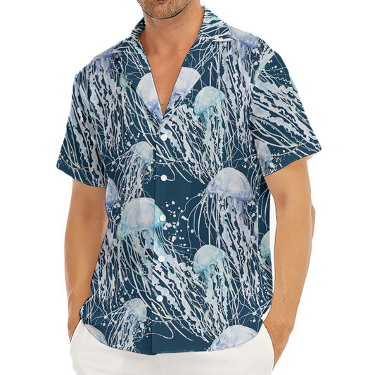 Watercolor Jellyfish Pattern Print Men's Deep V-Neck Shirt