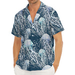 Watercolor Jellyfish Pattern Print Men's Deep V-Neck Shirt