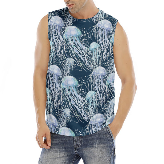 Watercolor Jellyfish Pattern Print Men's Fitness Tank Top