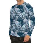 Watercolor Jellyfish Pattern Print Men's Long Sleeve Rash Guard