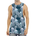Watercolor Jellyfish Pattern Print Men's Muscle Tank Top