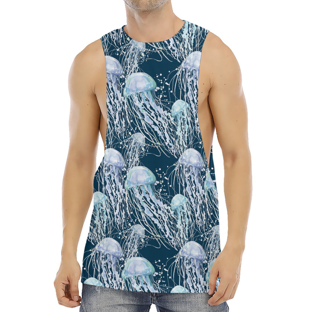 Watercolor Jellyfish Pattern Print Men's Muscle Tank Top