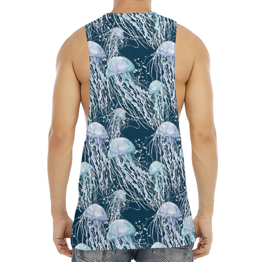 Watercolor Jellyfish Pattern Print Men's Muscle Tank Top