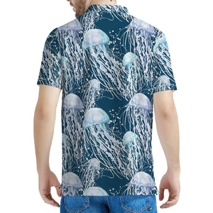 Watercolor Jellyfish Pattern Print Men's Polo Shirt