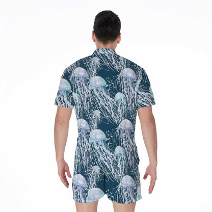 Watercolor Jellyfish Pattern Print Men's Rompers