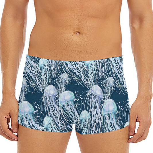 Watercolor Jellyfish Pattern Print Men's Short Boxer Briefs
