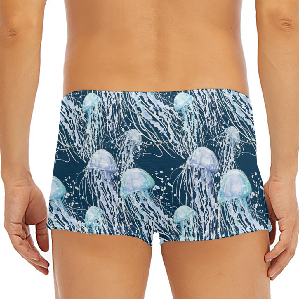 Watercolor Jellyfish Pattern Print Men's Short Boxer Briefs