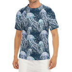 Watercolor Jellyfish Pattern Print Men's Short Sleeve Rash Guard