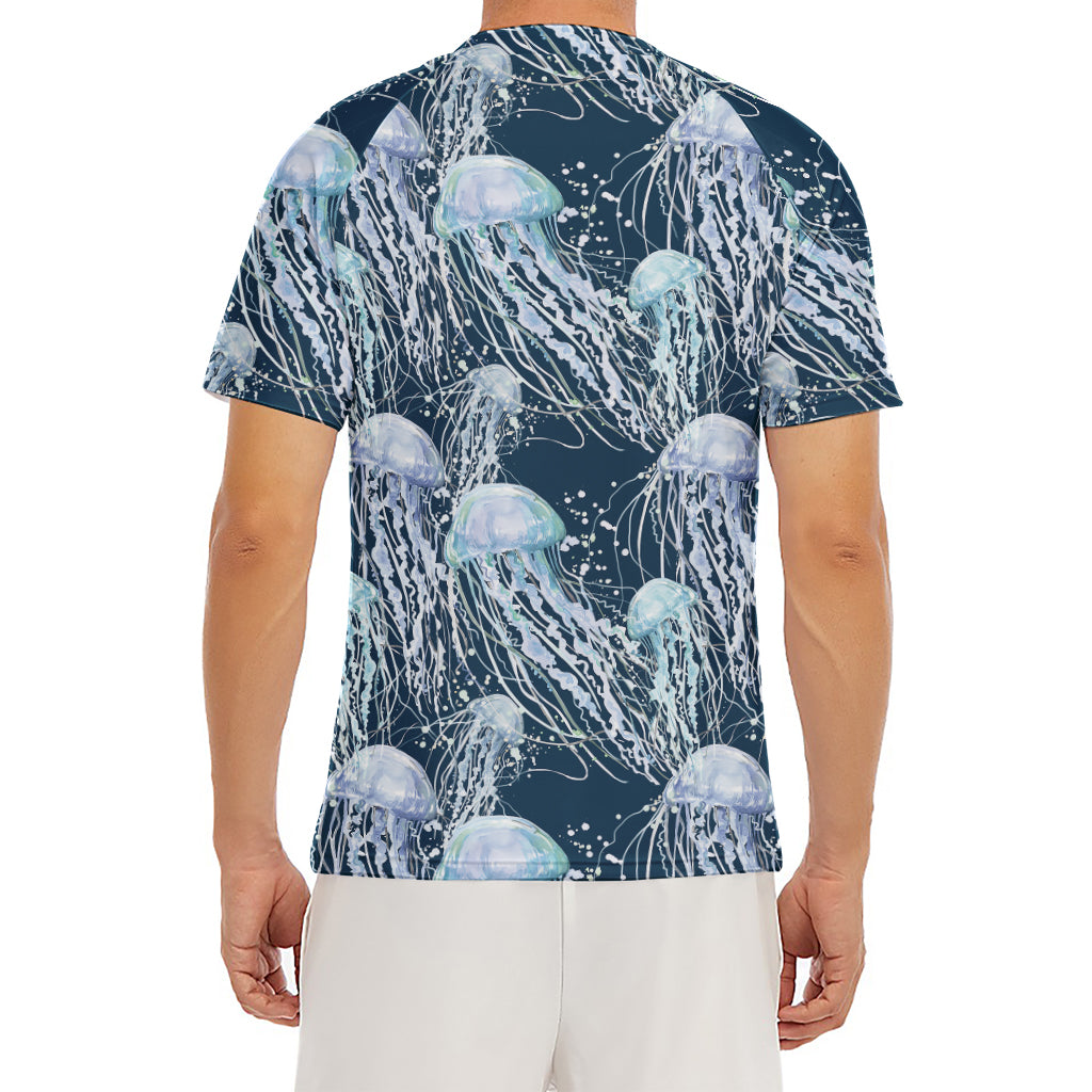 Watercolor Jellyfish Pattern Print Men's Short Sleeve Rash Guard