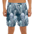 Watercolor Jellyfish Pattern Print Men's Split Running Shorts