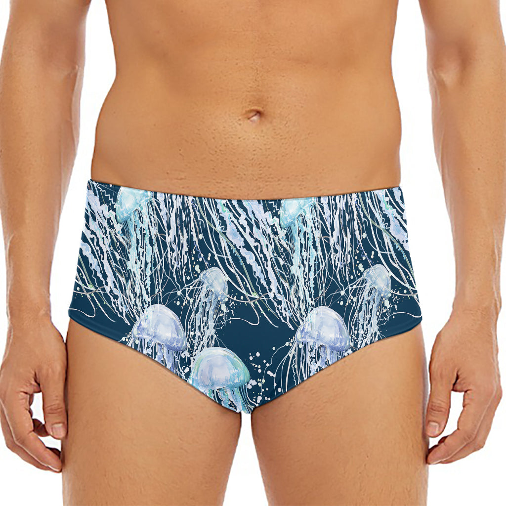 Watercolor Jellyfish Pattern Print Men's Triangle Swim Briefs
