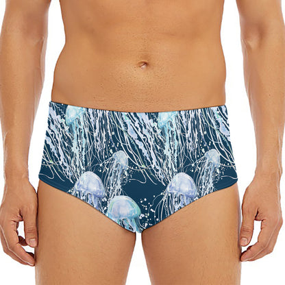 Watercolor Jellyfish Pattern Print Men's Triangle Swim Briefs