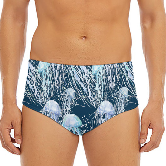 Watercolor Jellyfish Pattern Print Men's Triangle Swim Briefs