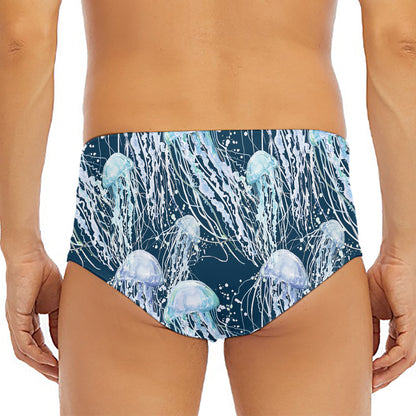 Watercolor Jellyfish Pattern Print Men's Triangle Swim Briefs