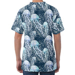 Watercolor Jellyfish Pattern Print Men's Velvet T-Shirt