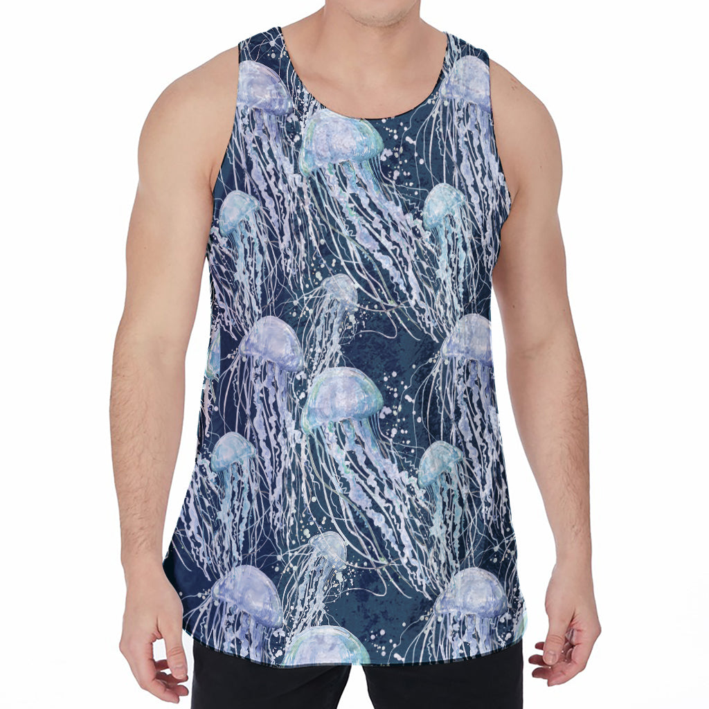 Watercolor Jellyfish Pattern Print Men's Velvet Tank Top