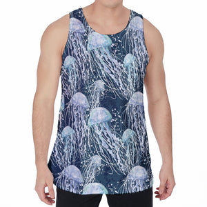 Watercolor Jellyfish Pattern Print Men's Velvet Tank Top