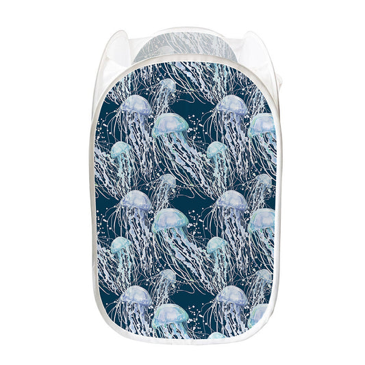 Watercolor Jellyfish Pattern Print Mesh Laundry Hamper
