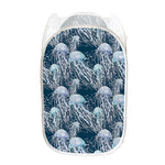 Watercolor Jellyfish Pattern Print Mesh Laundry Hamper