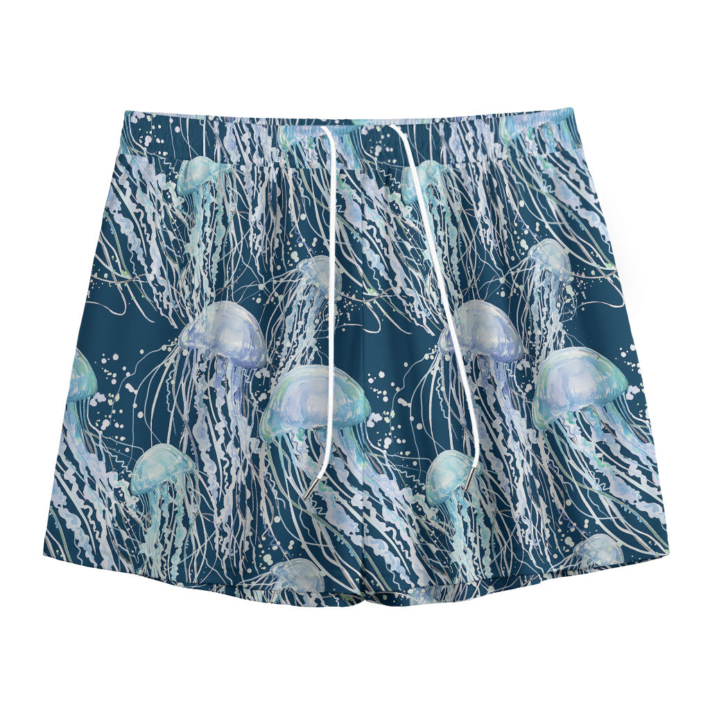 Watercolor Jellyfish Pattern Print Mesh Shorts