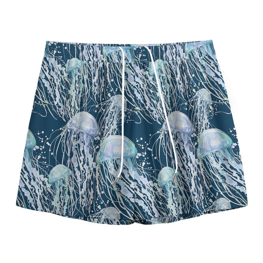 Watercolor Jellyfish Pattern Print Mesh Shorts