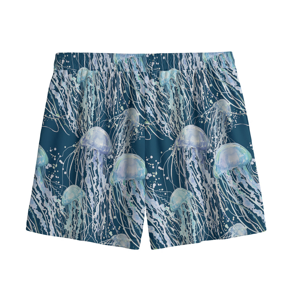 Watercolor Jellyfish Pattern Print Mesh Shorts