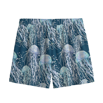Watercolor Jellyfish Pattern Print Mesh Shorts