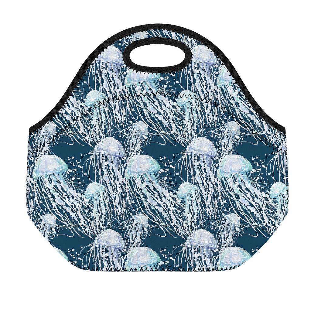Watercolor Jellyfish Pattern Print Neoprene Lunch Bag