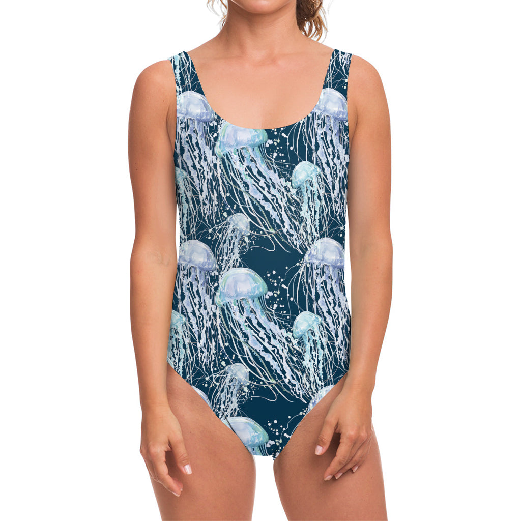 Watercolor Jellyfish Pattern Print One Piece Swimsuit