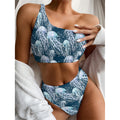 Watercolor Jellyfish Pattern Print One Shoulder Bikini Set